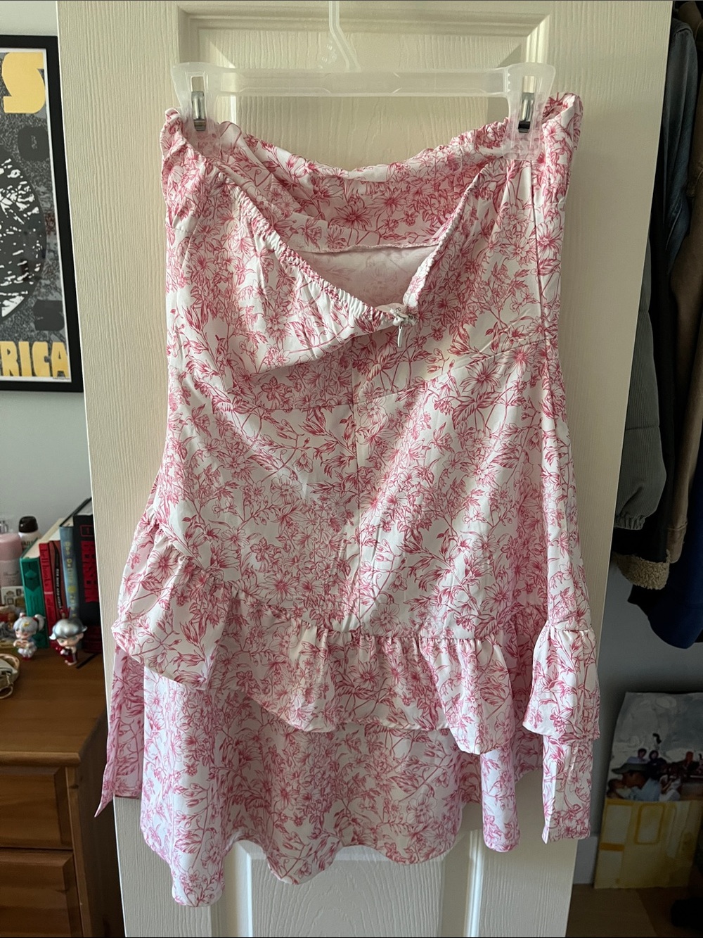 Pink Strapless Floral Ruffle Dress - Picture 2 of 3
